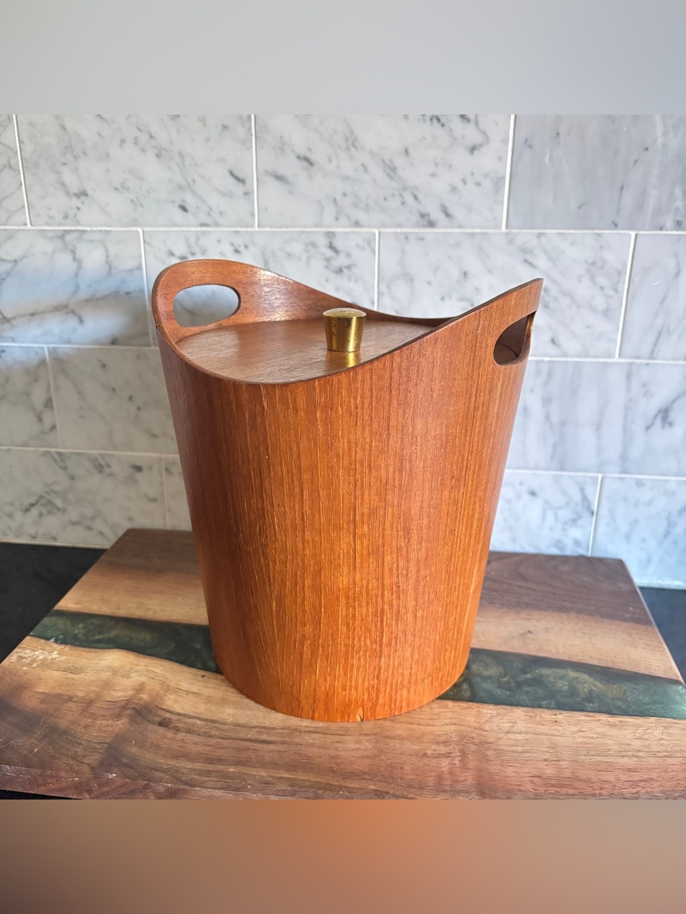 Vintage Mid-Century Modern Teak Wood Ice Bucket